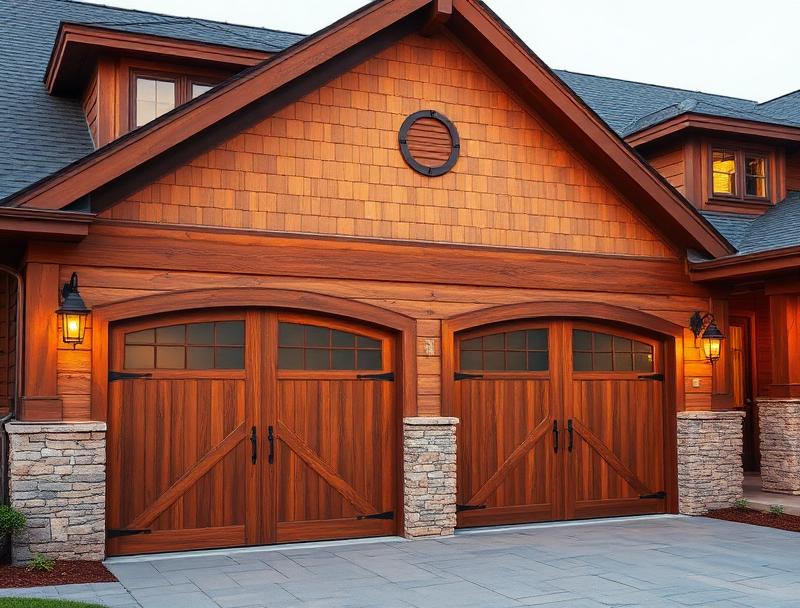 Carriage style wooden garage doors on craftsman home in Williamson