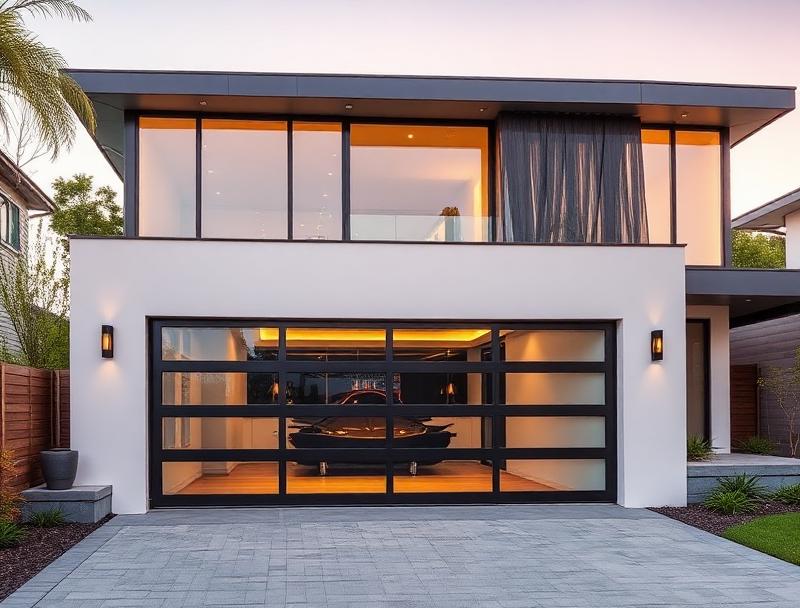 Contemporary aluminum and glass garage door on modern home
